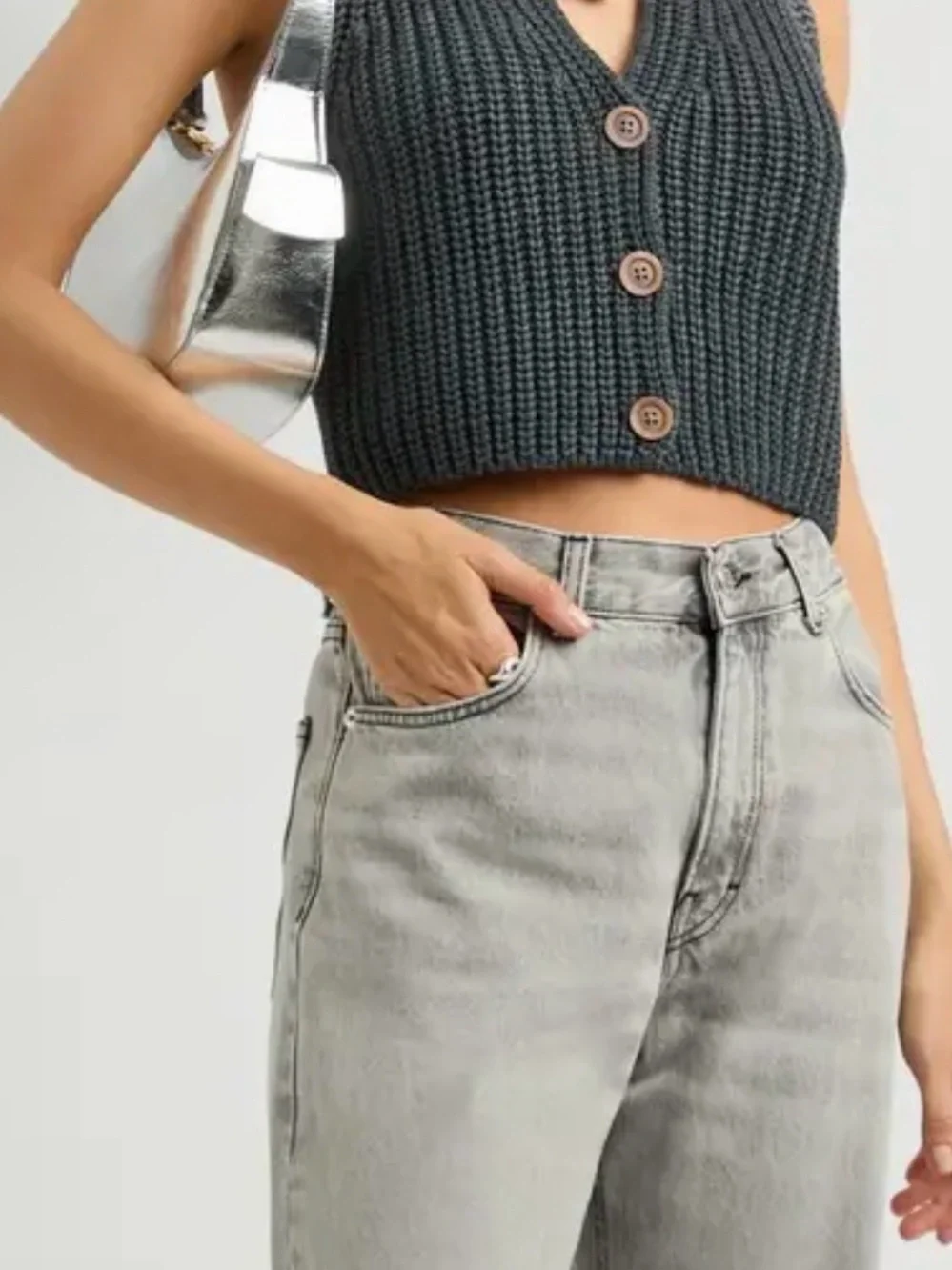 Free People close to me Charcoal Knit Button-Front Sweater Vest
